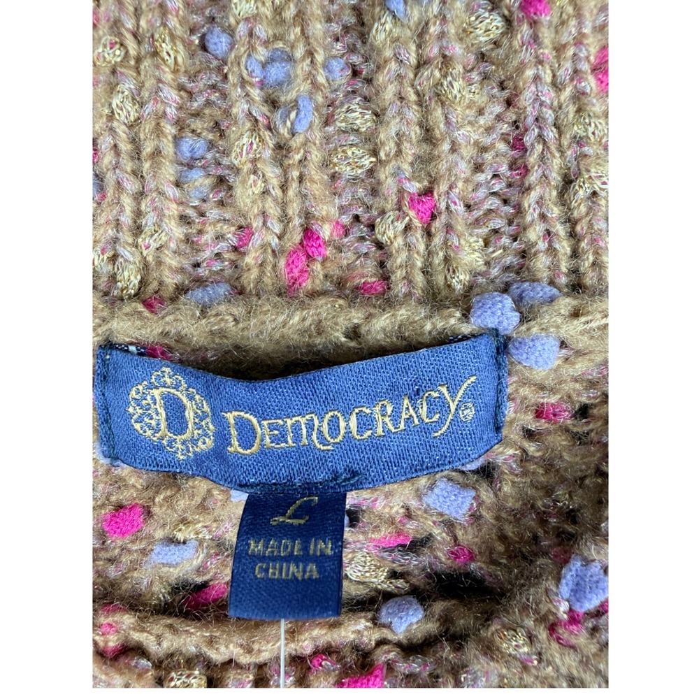 Democracy Womens Gold Metallic Pointelle Confetti Knit Sweater Size Large NWT - Picture 3 of 6